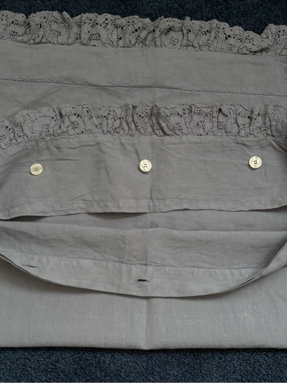 Two Ralph Lauren Home Euro Pillow Sham 26x26 Blue Ruffled Lace Trim Button Linen